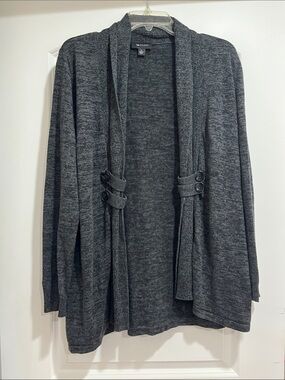 AB Studio Open-Front Shawl Collar Cardigan - Dark Heather Gray